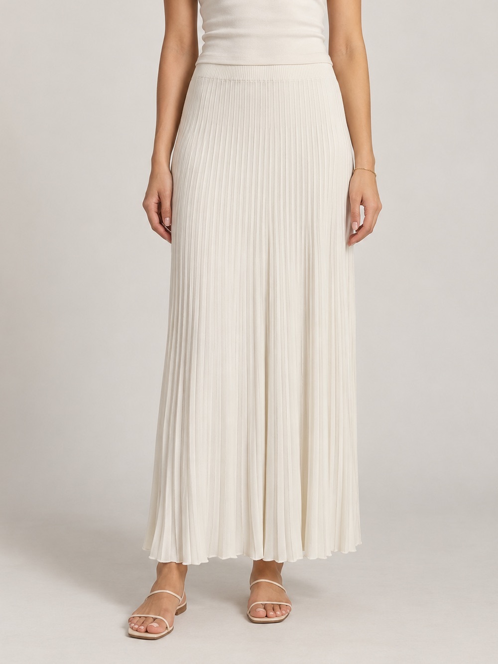 NAKD Fine Knit Cream Pleated Maxi Skirt - Women